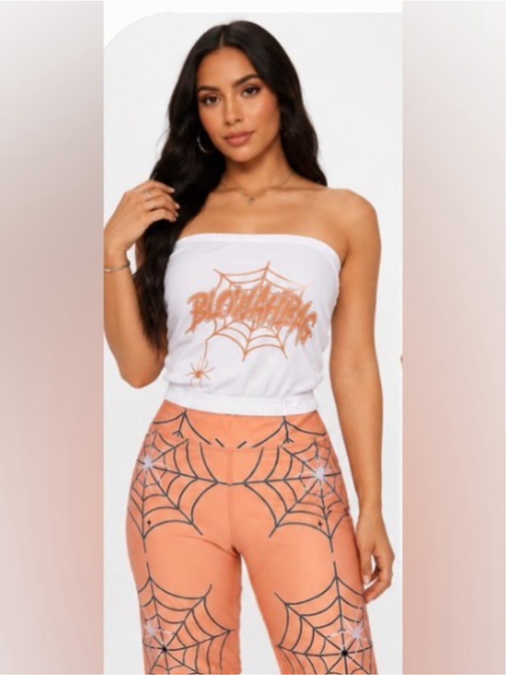 Blowahbag 2 Piece Set White Tube Top Peach (M) or blue (L) biker shorts - Picture 2 of 12